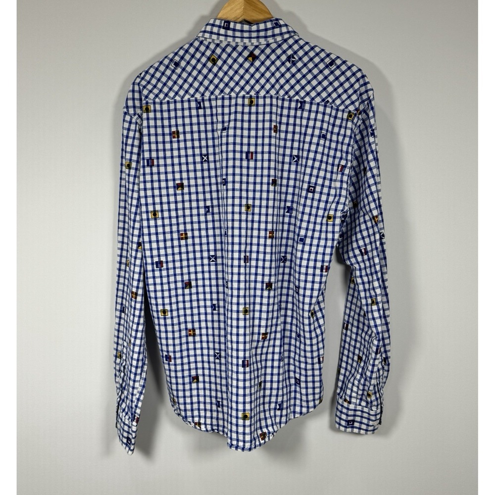 Artistry In Motion Gingham Button Down LS Shirt Blue Flags Print Mens L - Picture 3 of 9